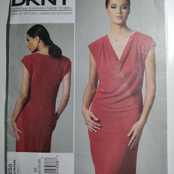 Vogue V1250 DKNY close fitting dress for 2 way stretch knits only, sizes 14,16,18,20, uncut and factory folded, see description, C.2011 OOP