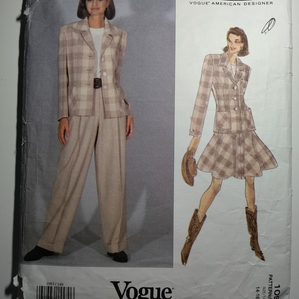Vogue 1093 Perry Ellis jacket, skirt and pants, sizes 14,16,18, uncut and factory folded, see description and photos, C.1993 4