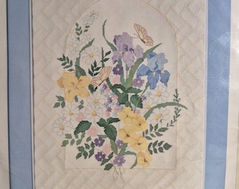 Something Special, Quilted Iris Arbor Picture,  counted cross stitch kit,  finished size 14"x18", unopened & unused, see description C.1985