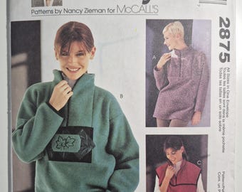 McCall's 2875 Nancy Zieman pullover tops and vest for fleece, sizes Sm-Xl, uncut and factory folded, see description and photos C.2000