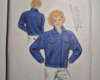 Kwik Sew 1643 jean jacket with extended shoulders, sizes Xs,S,M,L, uncut/factory folded and sealed, see description and photos C.1987
