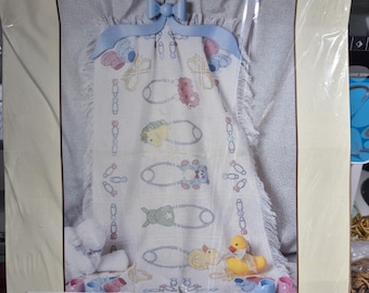 Baby Afghan for counted cross stitch kit "Safety Pins" by Cadmar Designs, finisjed size 29"x45"unopened and unused, see description/photos