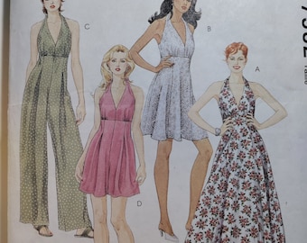 McCall's 7582 halter dress in 2 lengths, jumpsuit and romper, pick your size, all uncut and factory folded, please see description