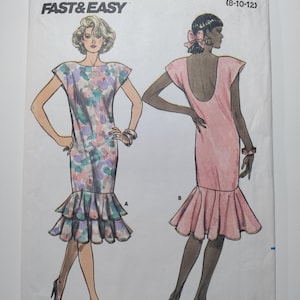 Butterick 5651 loose fitting, straight, pullover dress with hemline flounce, sizes 8,10,12, uncut and FF, see description and photos C1987 C