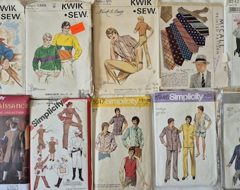 Bundle of 10 Mens, Cut, Unchecked and Used sewing patterns, vintage, see description and photos, Sold As Is, Bundle #35