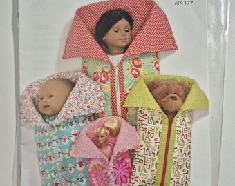 Atkinson Designs, Slumber Party, sleeping bag pattern/instructions for dolls, 4 sizes, see description and photos C.2014