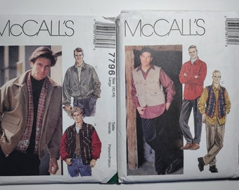 McCall's 7796 mens jacket or 7817 men's unlined vest, shirt and pants, pick your style all uncut and factory folded, please see description
