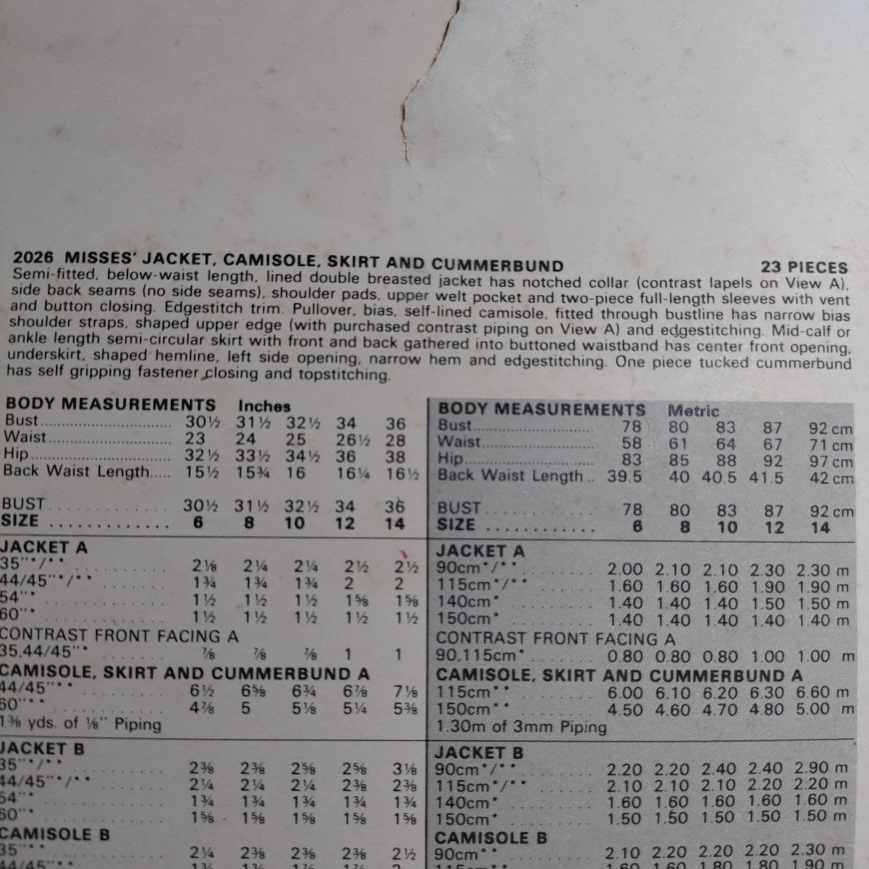 Vogue 2026 Gianni Versace Genny Jacket, Camisole, Skirt and Cummerbund