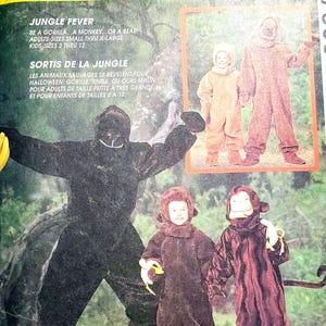 May include: A vintage McCall's sewing pattern for jungle animal costumes. The pattern includes instructions for making a gorilla, monkey, and bear costume. The pattern is for adults and children sizes 2 through 12.