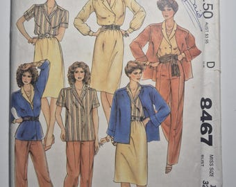 McCall's 8467 jacket, blouse, skirt and Pants, size 10 bust 32.5, uncut and factory folded, see description and photos C.1983