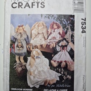 Simplicity 7543 Heirloom Bunnies pattern by Michell Hains for 17&quot; and 4&quot; bunnies and clothes, uncut and factory folded, see description 1995