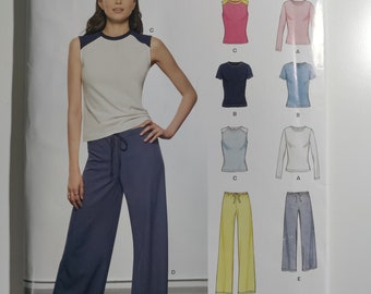 New Look S0385/6403 T-shirt top variations, drawstring pants for stretch knits, sizes 8-18, uncut and factory folded, see description C.2015