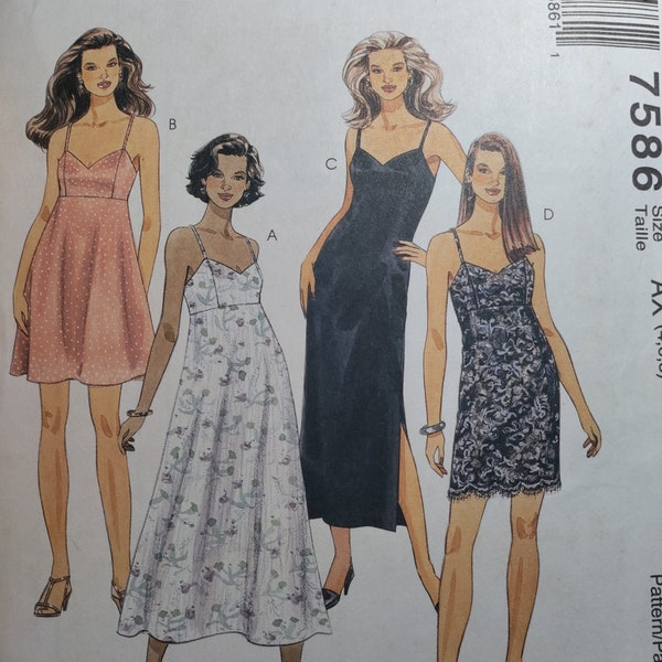 McCall's 7586 princess seamed empire waist dress with fitted or a line skirt, pick your size, all uncut and factory folded, see description