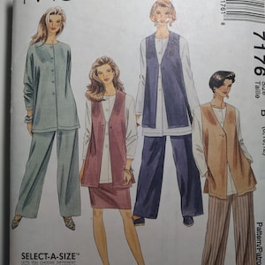 McCall&#39;s 7176 unlined vest, tunic in 2 lengths, pull on skirt and pants, pick your size, all uncut and factory folded, see description