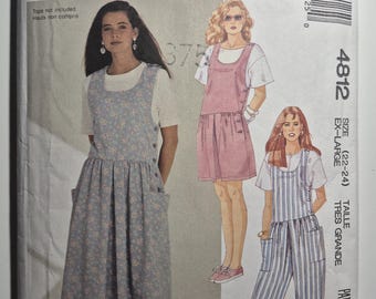 McCall's 4812 jumper, jumpsuit or romper, size Ex Large 22,24, uncut and factory folded, see description and photos C.1990