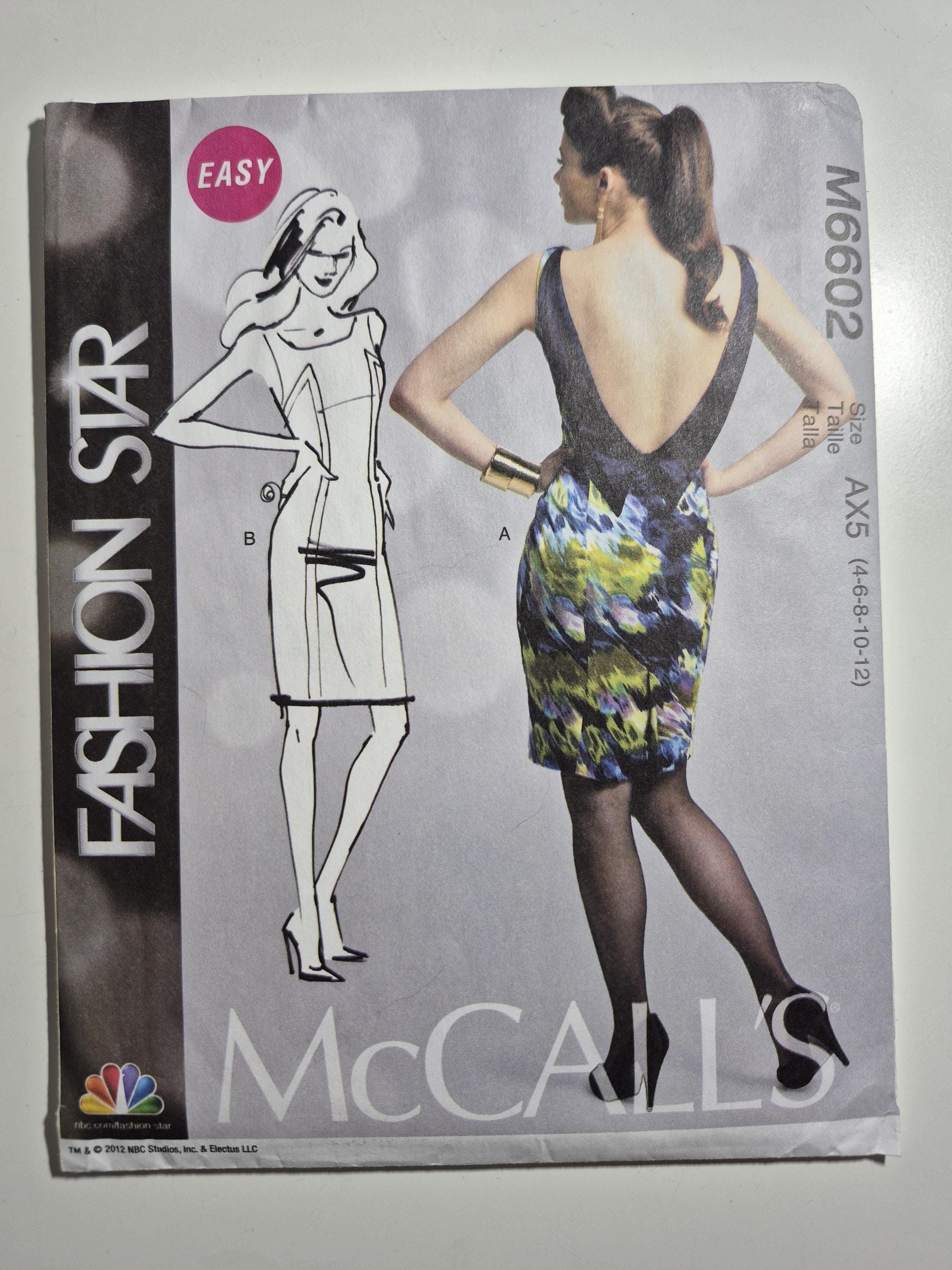 McCall's 6602 fitted lined dress with v back within double collar, sizes 4,6,8,10,12, uncut and FF, see description and photos C.2012