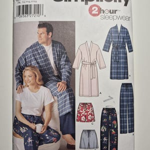 Simplicity 5314 men's and women's sleepwear (pants, shorts and robe) sizes XL,XXL,XXXL uncut and ff,  see description and photos C.2003