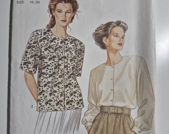Simplicity 9816 front button blouse with 2 sleeve variations,  sizes 10-20, uncut and factory folded, see description and photos C.1990