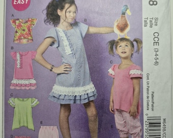 McCall's 6498 children's tops, dress, skirt and pants, sizes 3,4,5,6, uncut and factory folded see description and photos C.2012