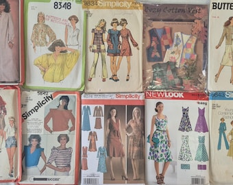 Bundle of 10 womens, cut, used and unchecked sewing patterns, see description and photos, mostly vintage, Sold As Is