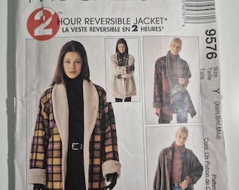 McCall's 9576, 2 hour reversible jacket with shawl collar, sizes Xs,Sm,Md, uncut and factory folded, see description and photos