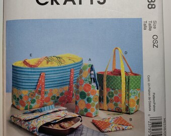 McCall's M6338 Nancy Zieman carriers, hot pad and picnic tote, uncut and factory folded, see description and photos