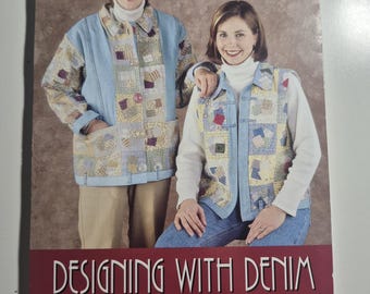 Indygo Junction IJ590 Designing with Denim pattern for recycling jeans into a pieced Quilted vest or jacket, S-XL, uncut/ff, see description