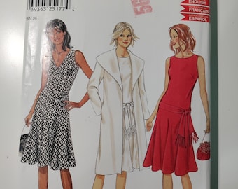 New Look 6103 drop waist dress variations and coat, sizes 6-16, uncut and factory folded, see description and photos oop