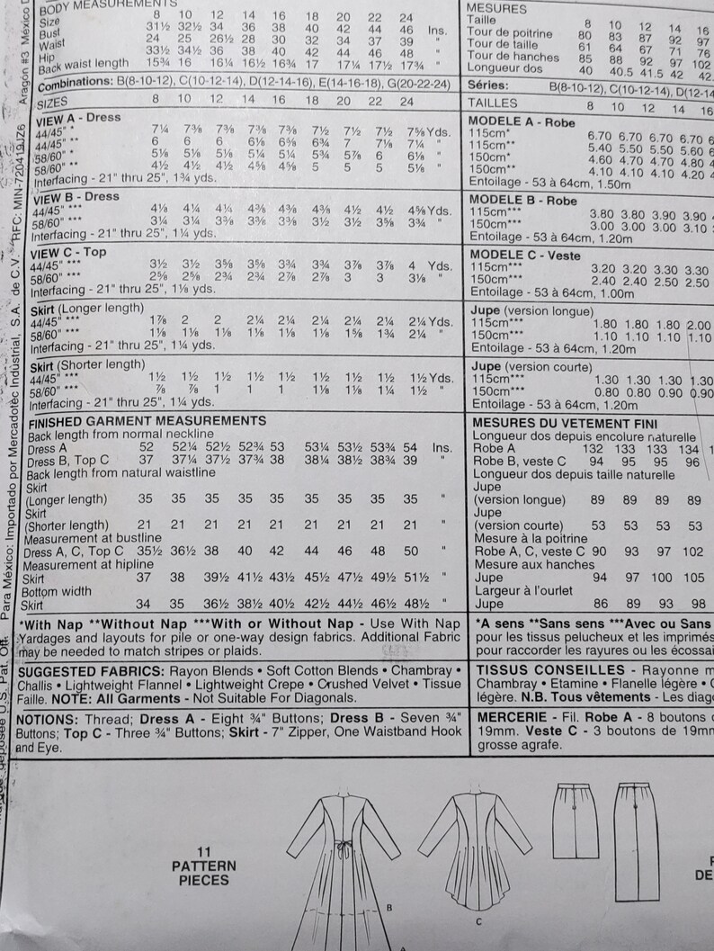 Mccall's 7296 Dress in 2 Lengths, Peplum Top and Skirt, Pick Your Size ...