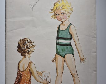 Kwik Sew 154 girls one piece swimsuit forn2 way stretch, girls sizes 2,4,6, uncut and factory folded, see description and photos. Vintage