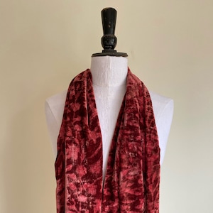 Silk Velvet Red Block Printed Scarf