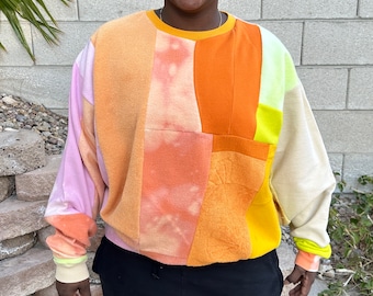 Upcycled patchwork colorblock orange sweatshirt - XL