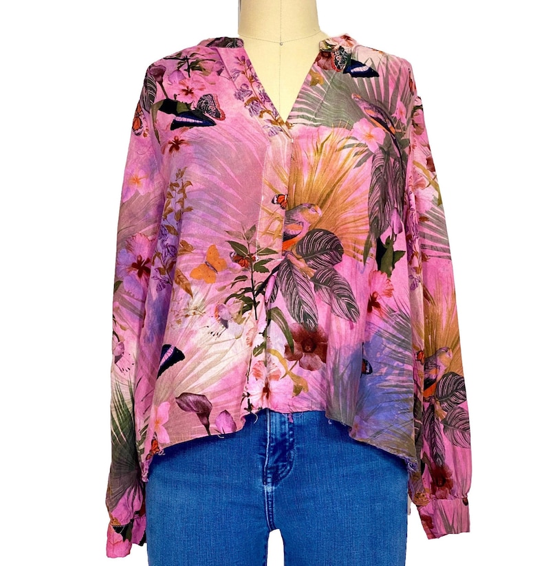 US 4 Tie dye floral crop top blouse H/&M