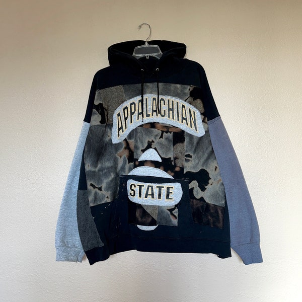 Upcycled patchwork Appalachian State custom hoodie - colorblock hoodie - 2XL 32x28