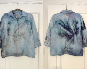 Upcycled tie dye linen 3/4 neck blouse - L