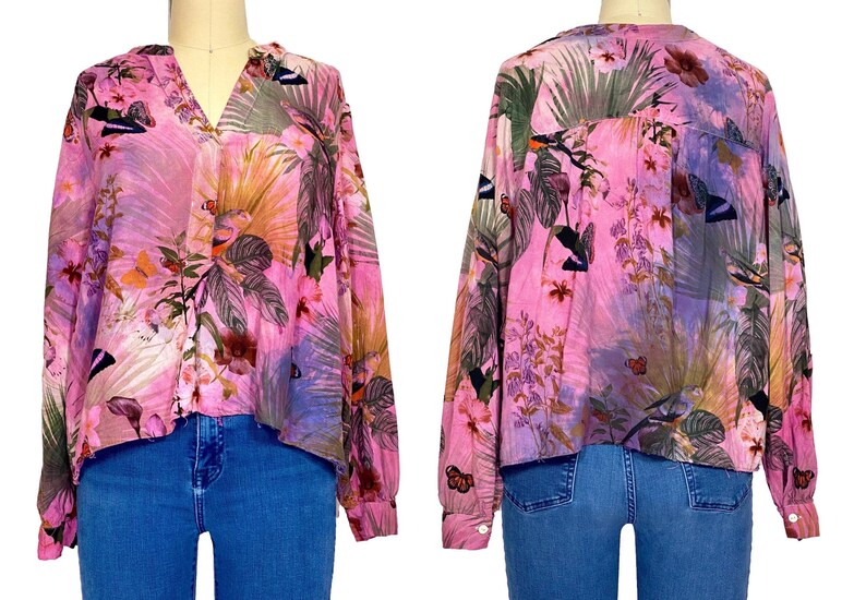 US 4 Tie dye floral crop top blouse H/&M