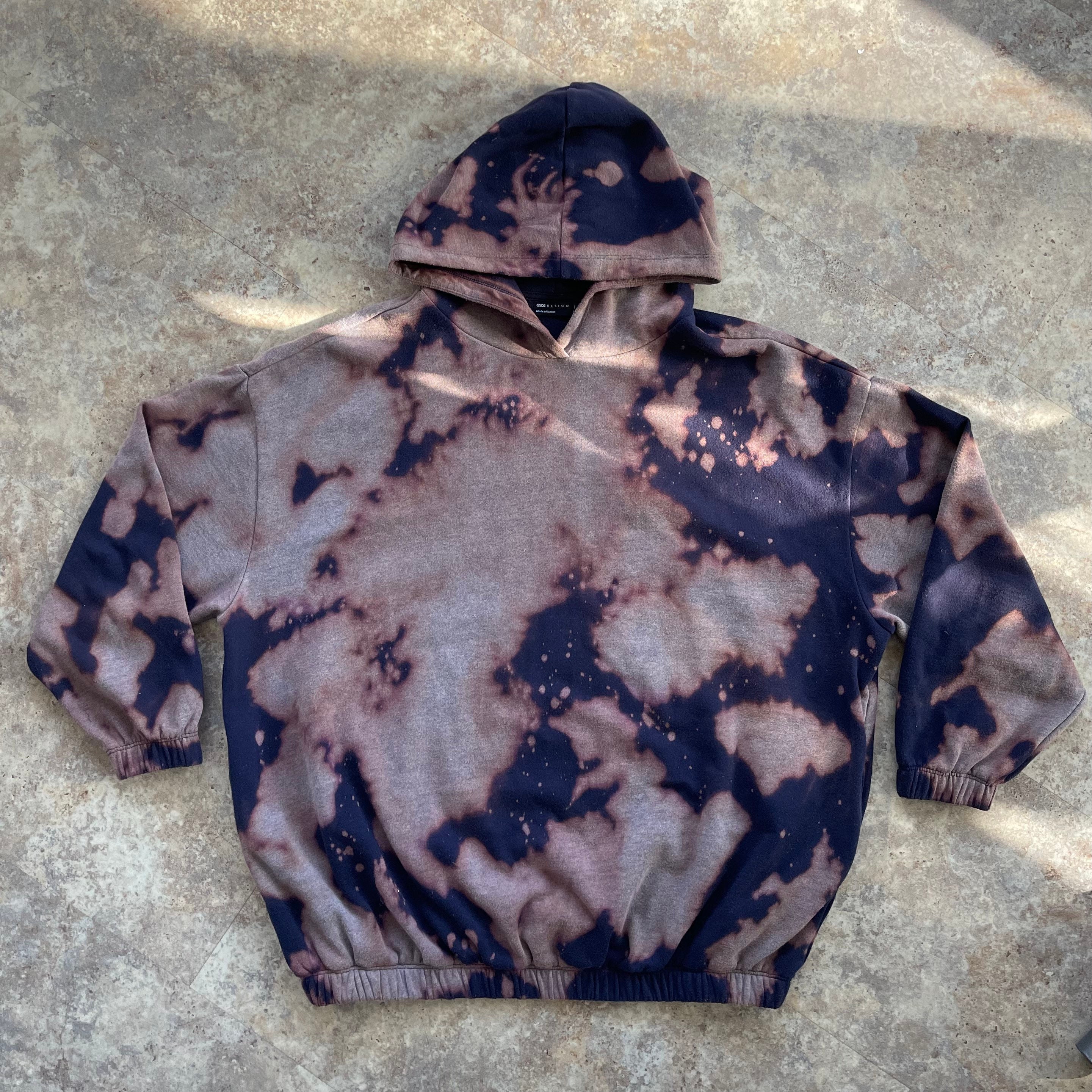 Upcycled Bleach Tie Dye Hoodie With Elastic Hem XL Etsy