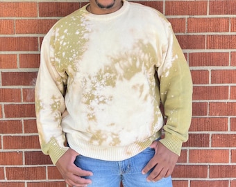 Green and ivory  bleach tie dye sweater - XLT