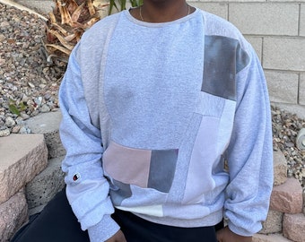 Upcycled patchwork colorblock grey sweatshirt - XL