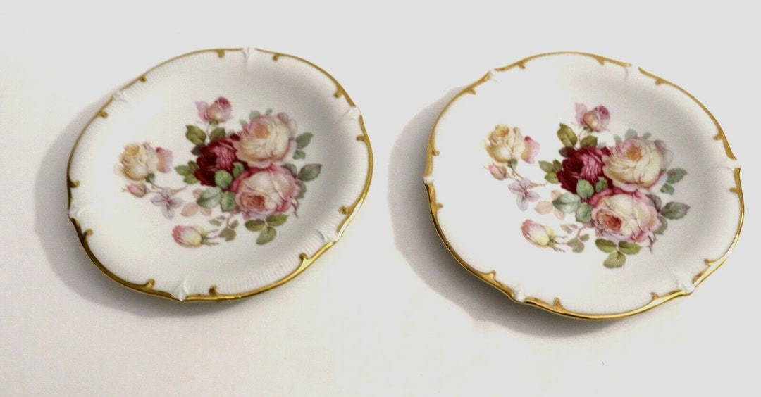 Vintage Schumann Arzberg Germany Bavaria Dessert Plates Antique Rose 7. ...