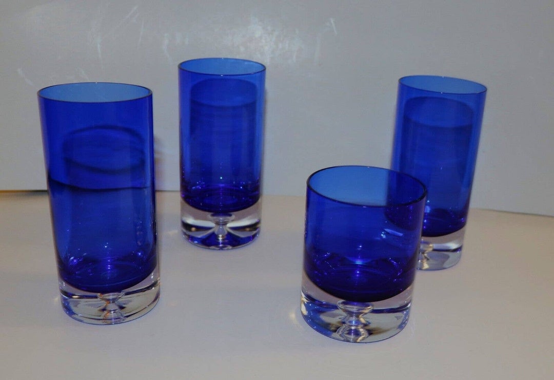 Four Cobalt Blue Glasses With Suspended Bubble. May Be Krosno of Poland ...