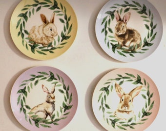 Easter Bunny Rabbit Plates New With Tags Four Kirkland Light Yellow,  Blue, Lilac Pink Rims