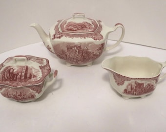 Johnson Bros Old Britain Castles Teapot Sugar & Creamer - Beautiful Condition!