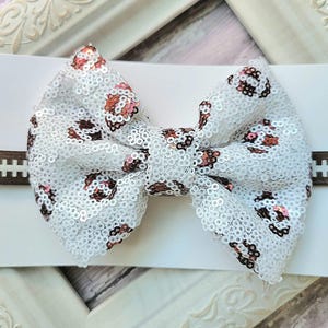 5 inch Baby football headband, Brown and white sequin baby headband, Football hair bow for baby, Toddler football headband, Football gift
