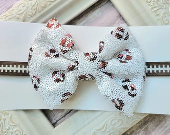Baby football headband, Brown and white sequin baby headband, Football hair bow for baby, Toddler football headband, Football gift