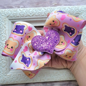 6 inch Peanut butter and jelly hairbow, Best friends hair bow, Purple and pink bow, BFFS hairbow, PB & J hair bow, Girls birthday gift