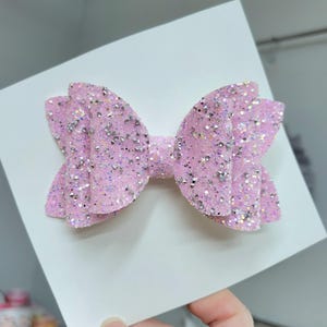 Sparkly pink hairbow, Pink glitter and rhinestone bow for girls, Shiny pastel Pink barrette, Girls hair accessory birthday gift