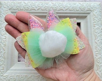 4 inch Easter bunny shaker bow,Shaker bow,Easter hairbow,Bunny ears bow,Toddler hairbow,Pastel glitter hair bow,Girls Easter hair accessory