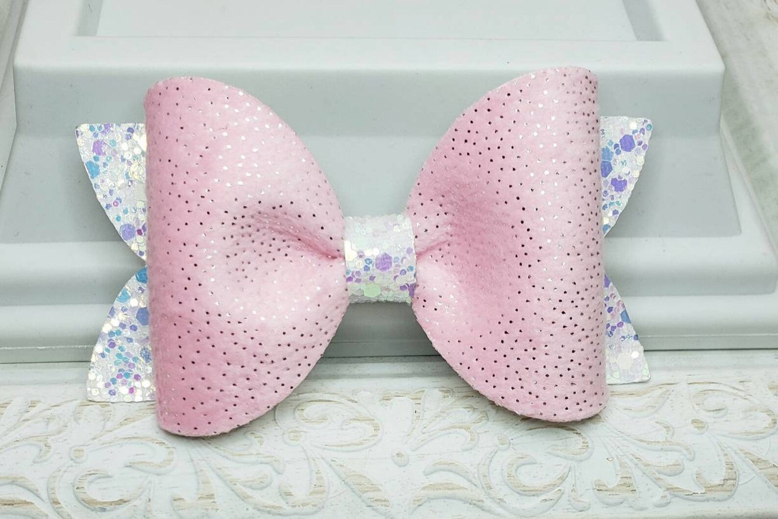 3 5 Inch Fuzzy Pink Pinch Bow Small Pink Hairbow Sparkly Etsy