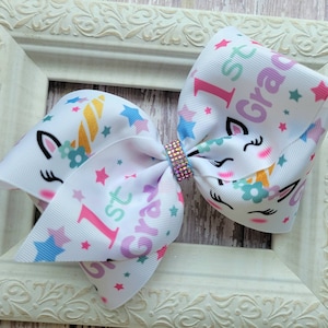 6 inch big school hairbow, 1st grade hairbow, 2nd grade hairbow, 3rd grade hairbow, Big Unicorn hair bow, Gift for girls, Bow for ponytail
